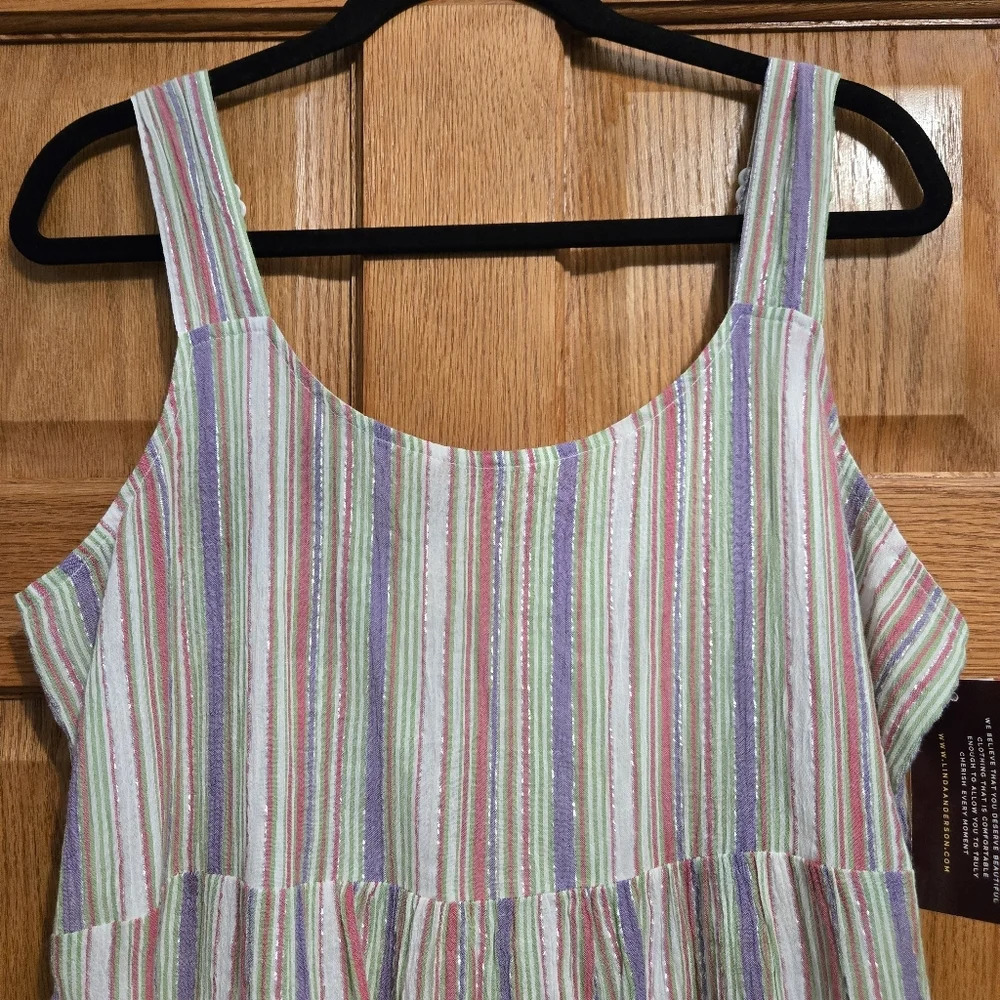 LINDA ANDERSON Summer Stripe Tiered Sun Dress size LARGE - Picture 4 of 10